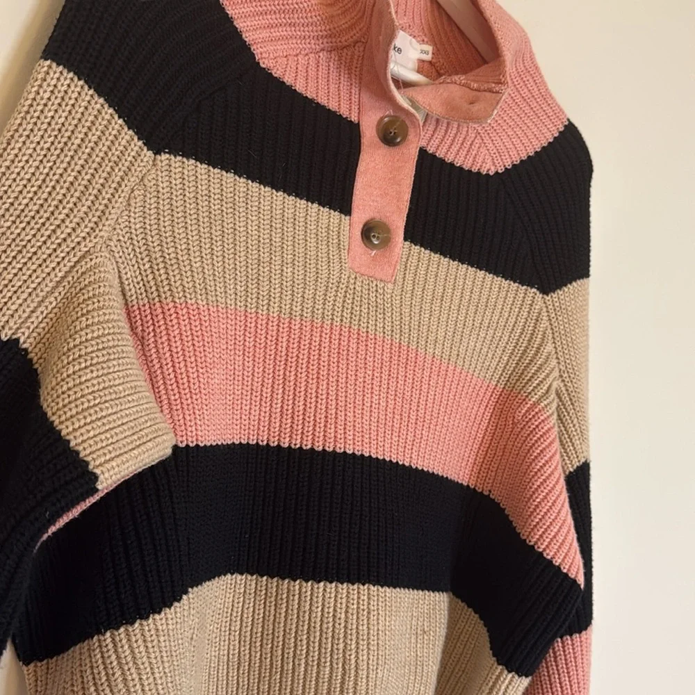 BASSIKE STRIPE CHUNKY OVERSIZED KNIT Turtleneck Wool Sweater‎ - Picture 9 of 9